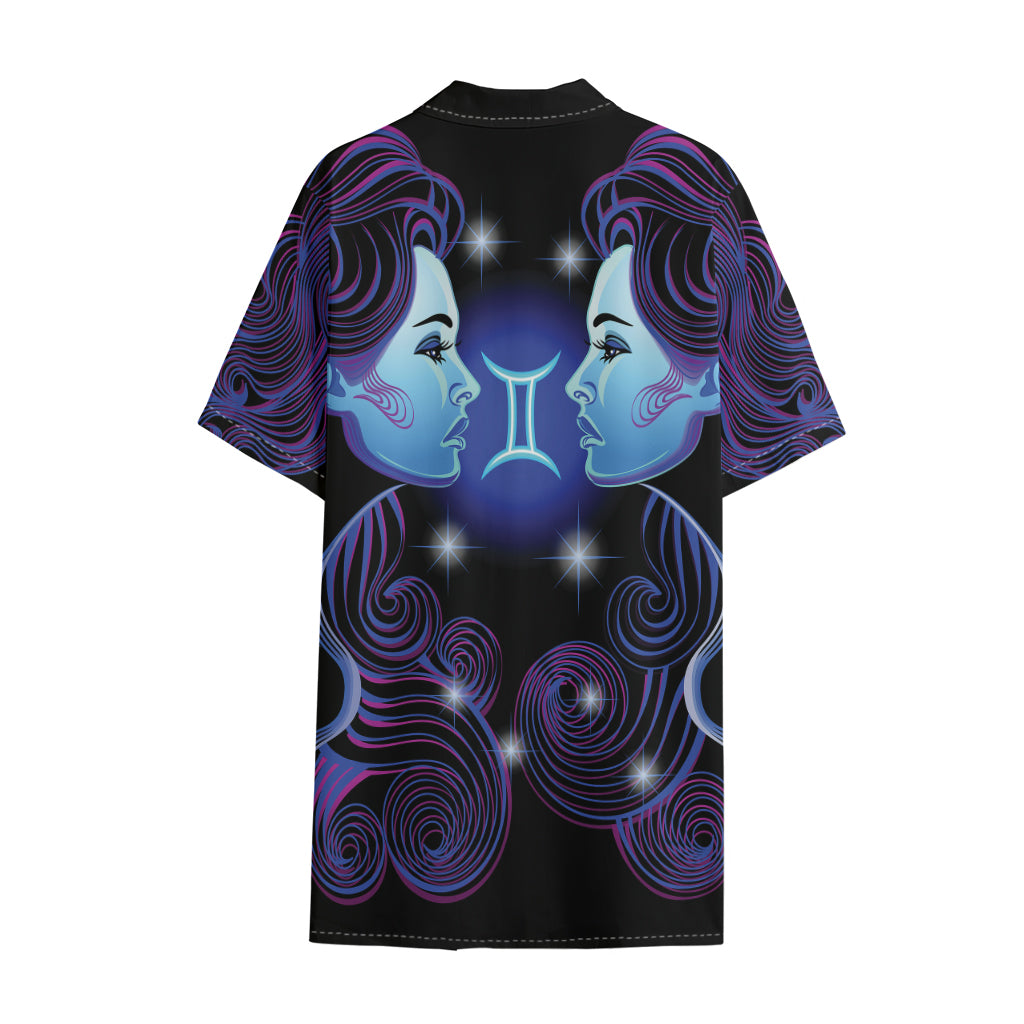 Dark Gemini Zodiac Sign Print Cotton Hawaiian Shirt