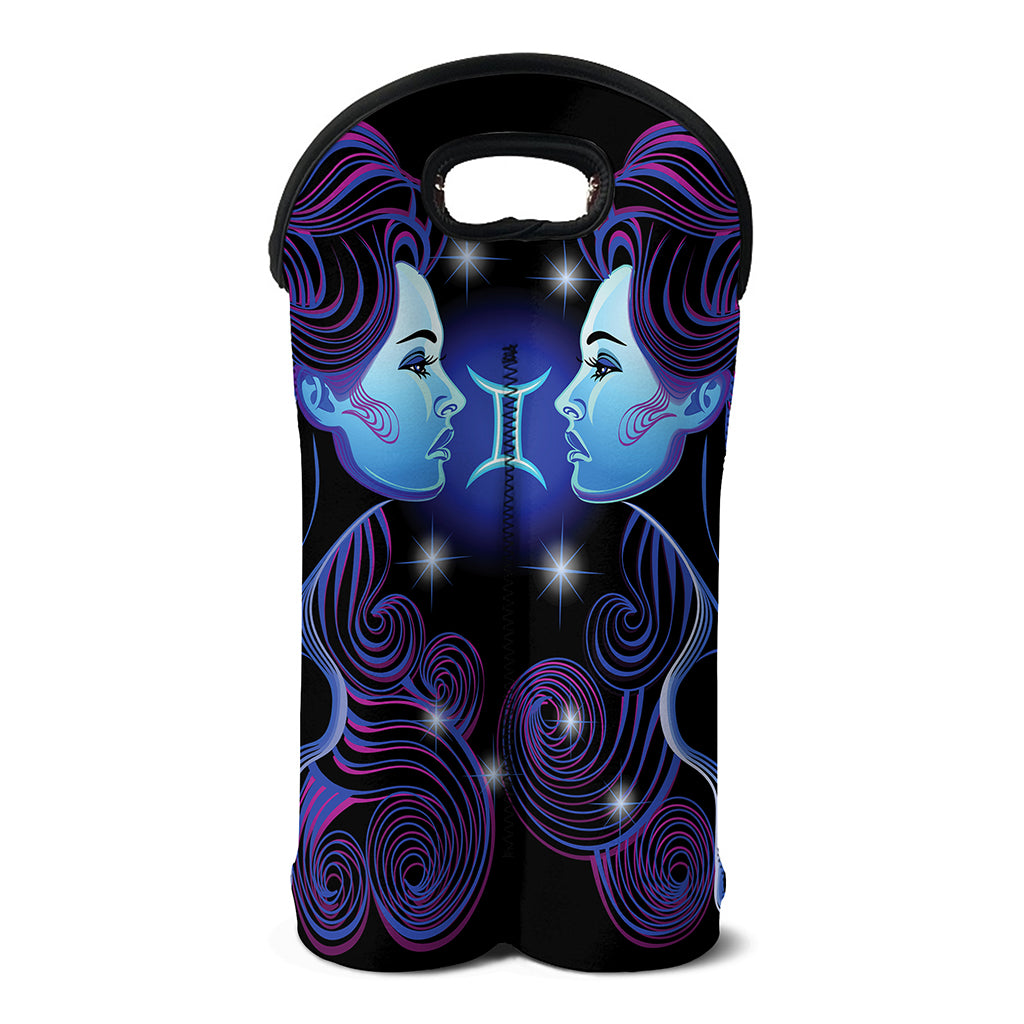 Dark Gemini Zodiac Sign Print Double Neoprene Wine Tote