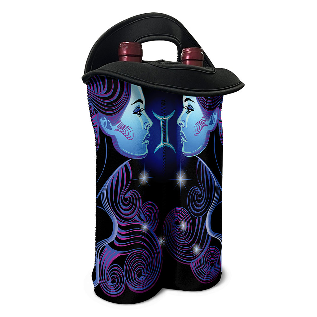 Dark Gemini Zodiac Sign Print Double Neoprene Wine Tote