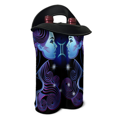 Dark Gemini Zodiac Sign Print Double Neoprene Wine Tote