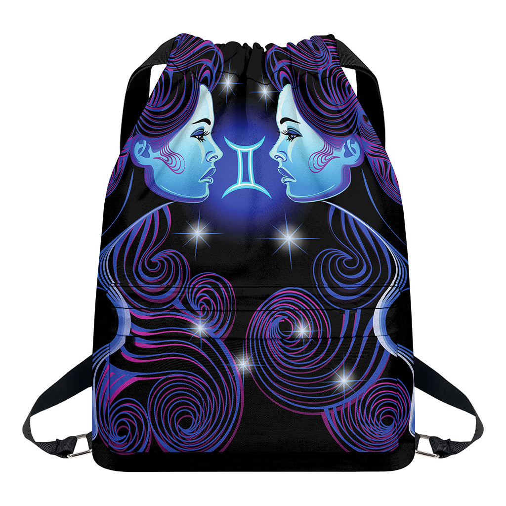 Dark Gemini Zodiac Sign Print Drawstring Backpack