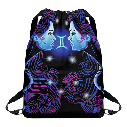 Dark Gemini Zodiac Sign Print Drawstring Backpack