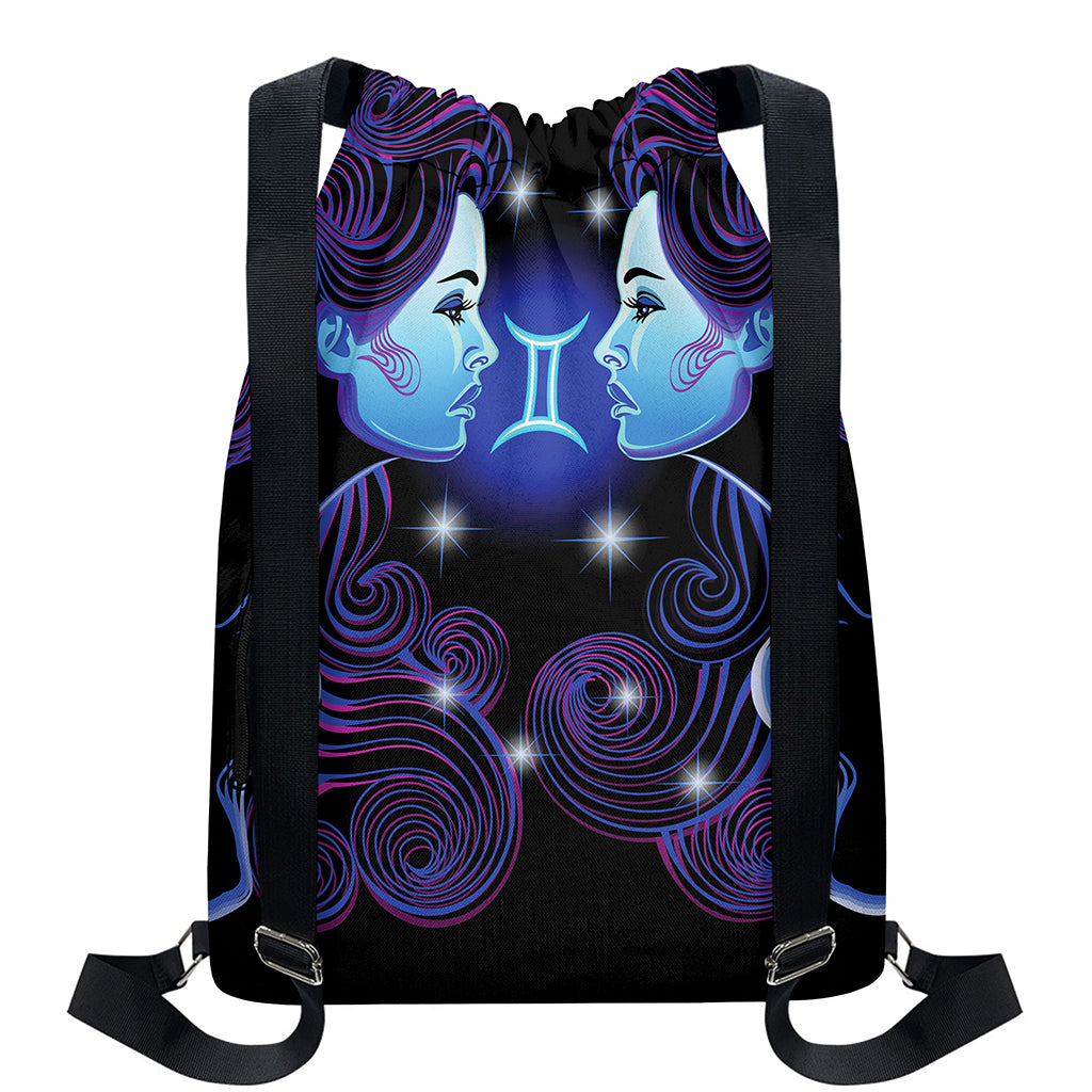 Dark Gemini Zodiac Sign Print Drawstring Backpack