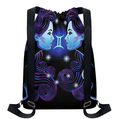 Dark Gemini Zodiac Sign Print Drawstring Backpack