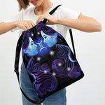 Dark Gemini Zodiac Sign Print Drawstring Backpack