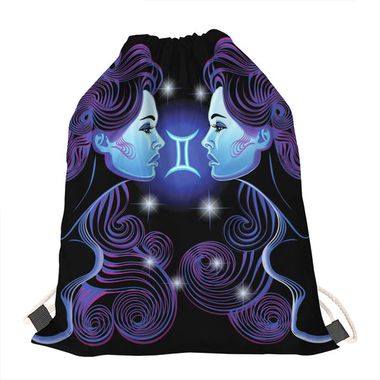 Dark Gemini Zodiac Sign Print Drawstring Bag