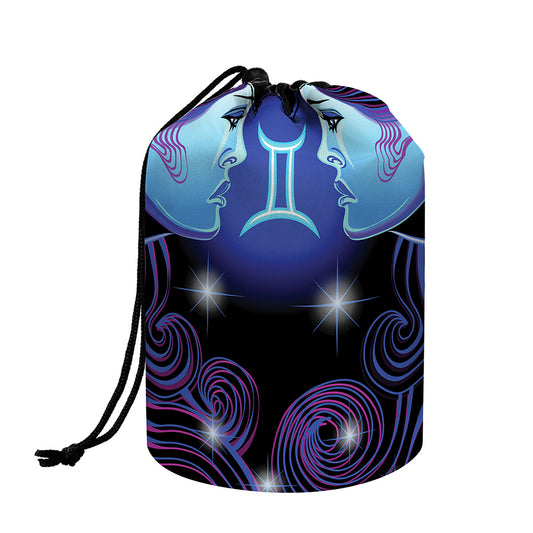 Dark Gemini Zodiac Sign Print Drawstring Makeup Bag