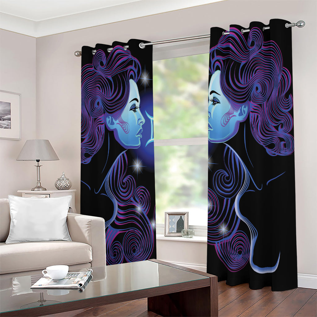 Dark Gemini Zodiac Sign Print Extra Wide Grommet Curtains