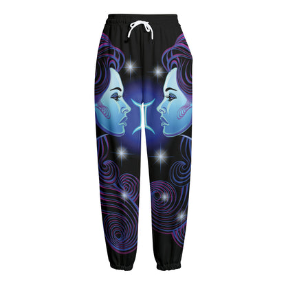 Dark Gemini Zodiac Sign Print Fleece Lined Knit Pants