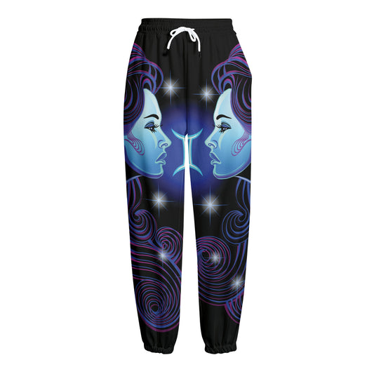 Dark Gemini Zodiac Sign Print Fleece Lined Knit Pants