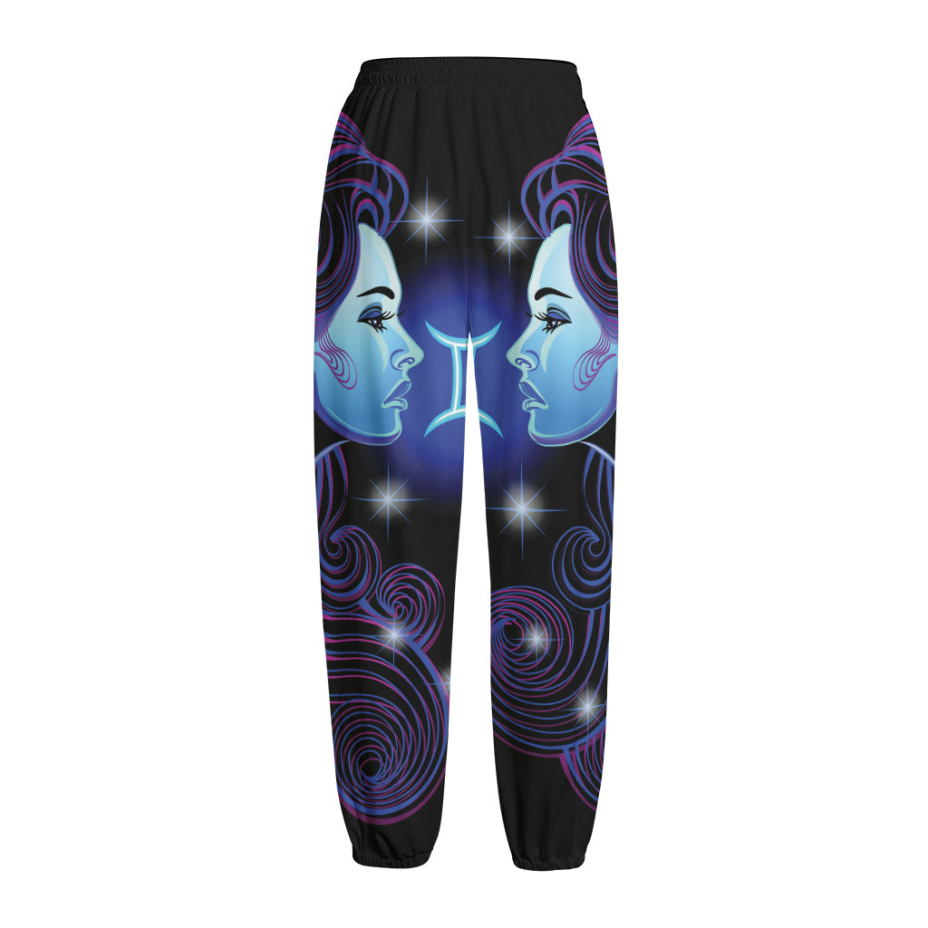 Dark Gemini Zodiac Sign Print Fleece Lined Knit Pants