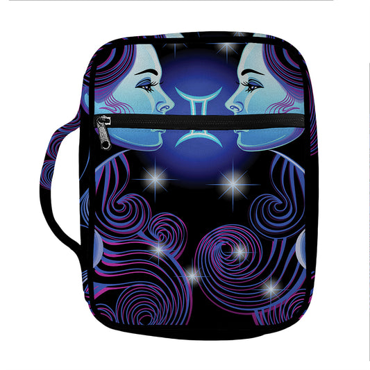 Dark Gemini Zodiac Sign Print Front Pocket Bible Bag