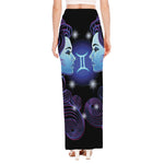 Dark Gemini Zodiac Sign Print High Slit Maxi Skirt