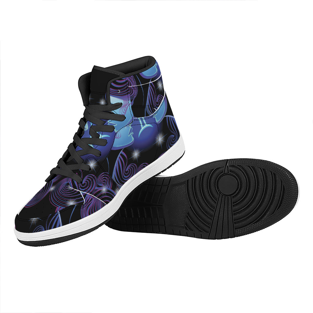 Dark Gemini Zodiac Sign Print High Top Leather Sneakers