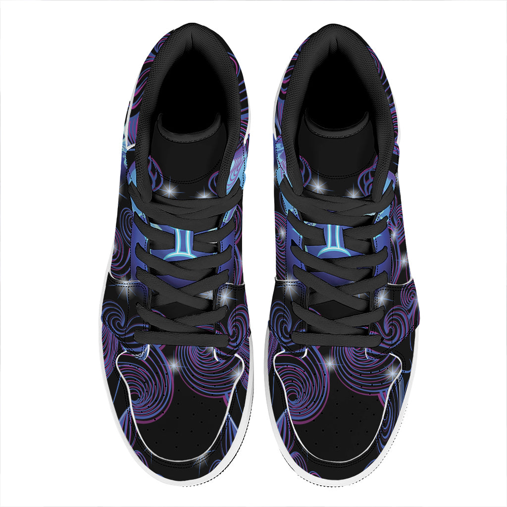 Dark Gemini Zodiac Sign Print High Top Leather Sneakers