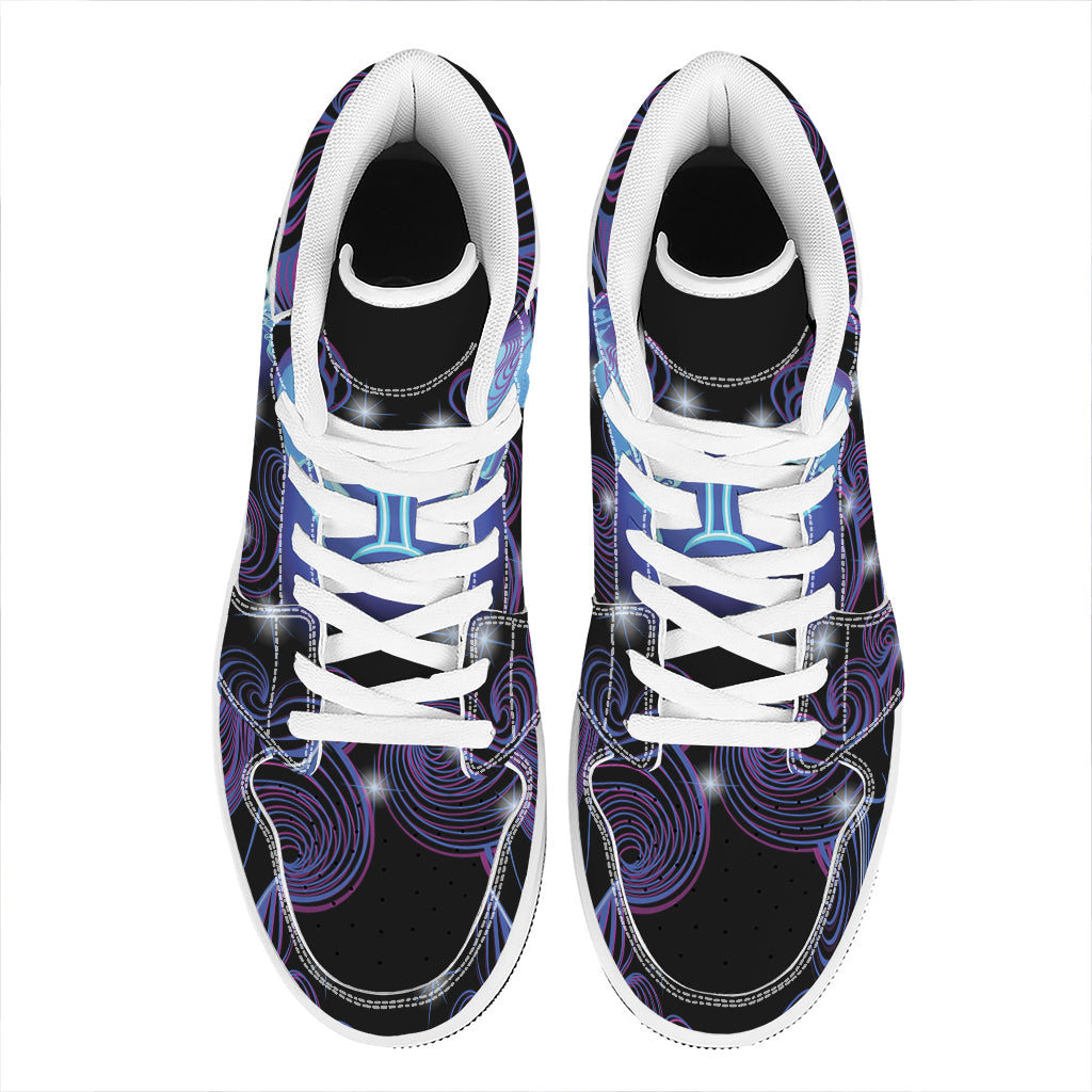 Dark Gemini Zodiac Sign Print High Top Leather Sneakers