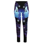 Dark Gemini Zodiac Sign Print High-Waisted Pocket Leggings