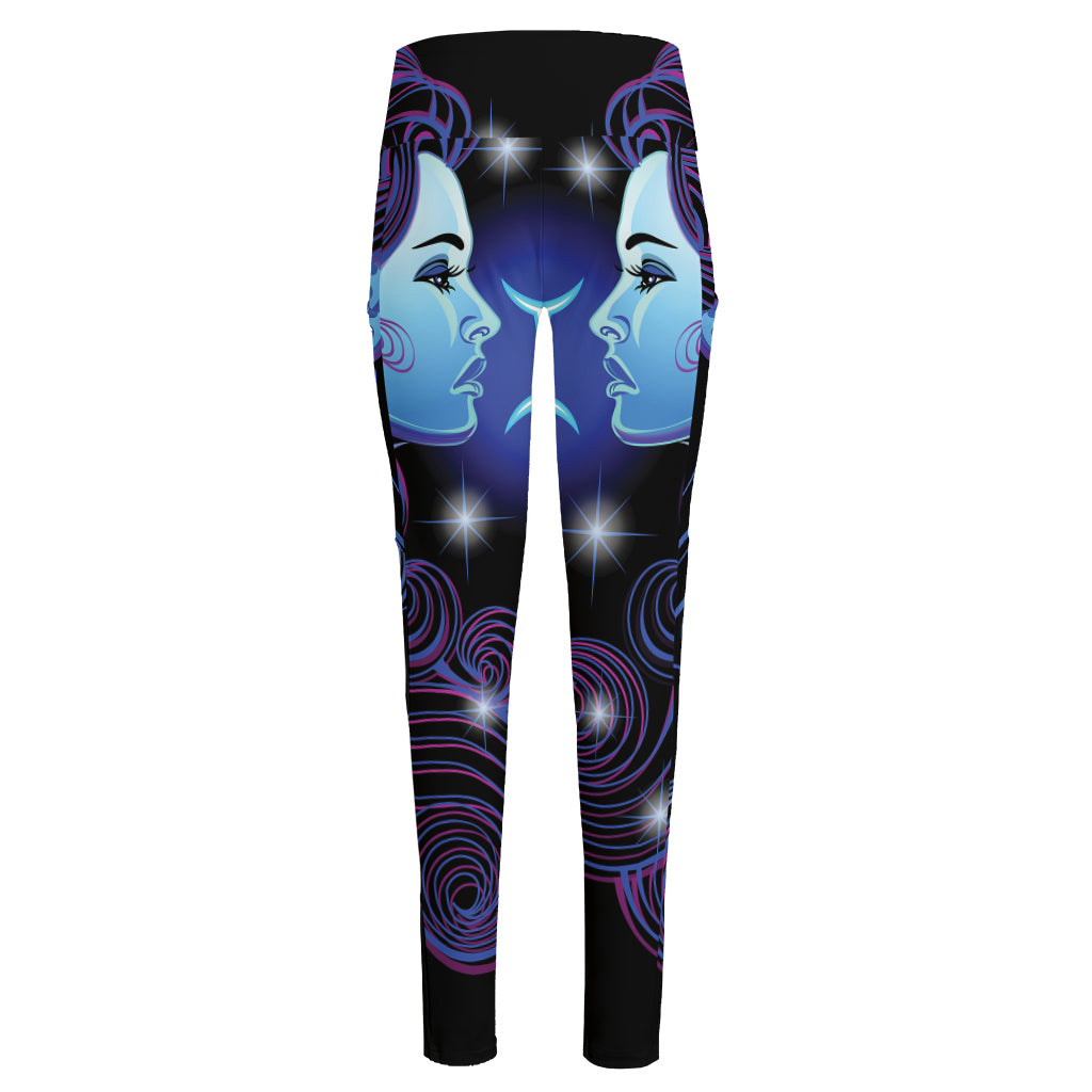 Dark Gemini Zodiac Sign Print High-Waisted Pocket Leggings