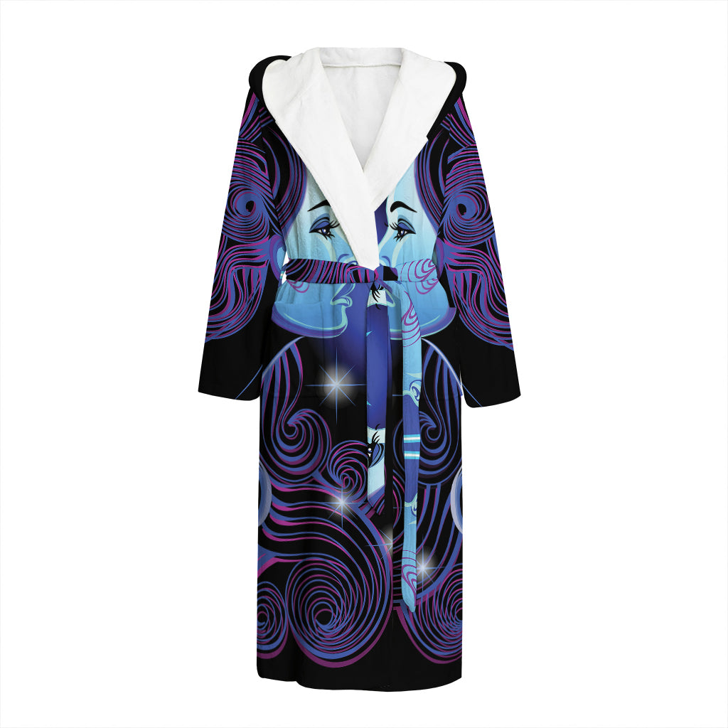 Dark Gemini Zodiac Sign Print Hooded Bathrobe