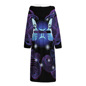 Dark Gemini Zodiac Sign Print Hooded Bathrobe