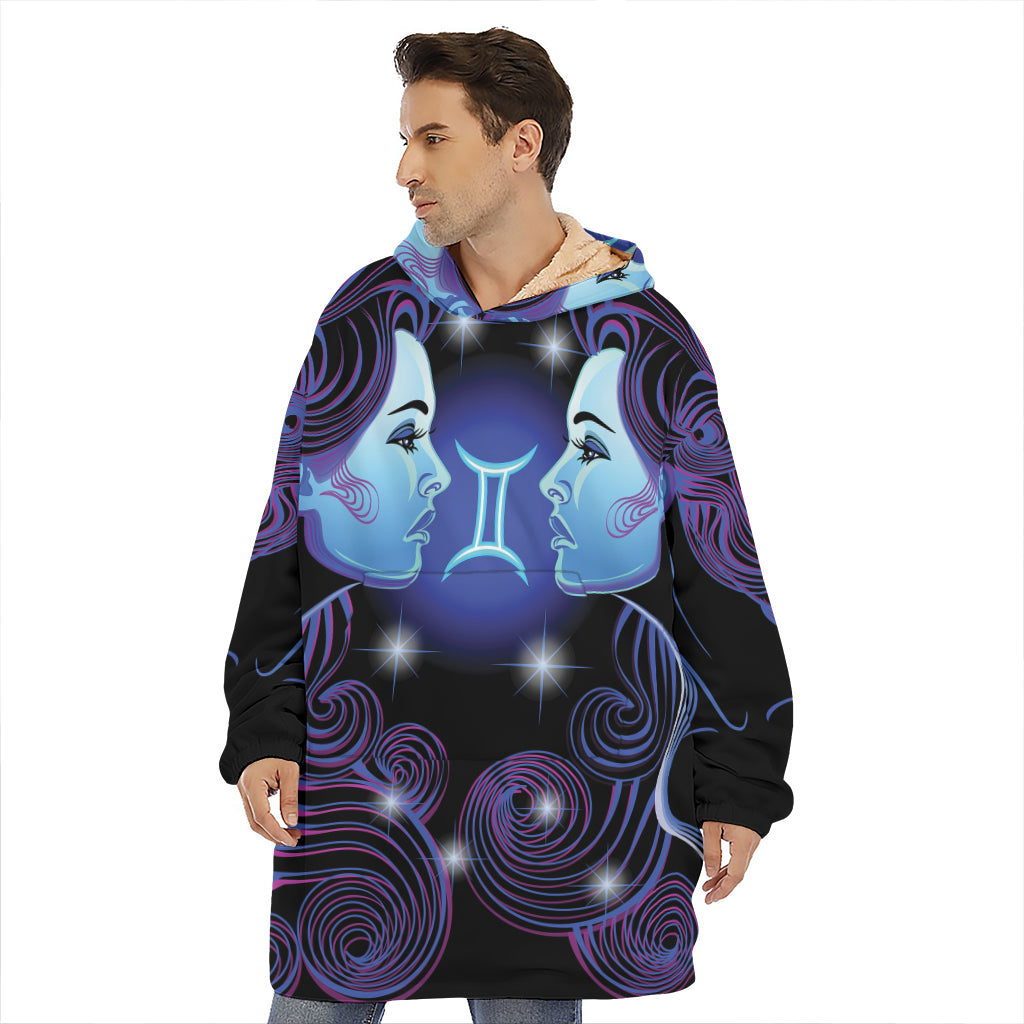 Dark Gemini Zodiac Sign Print Hoodie Blanket