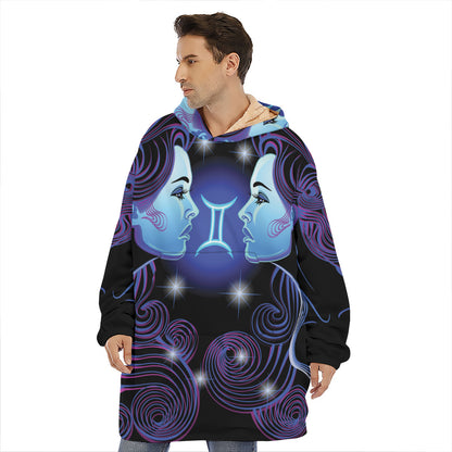 Dark Gemini Zodiac Sign Print Hoodie Blanket