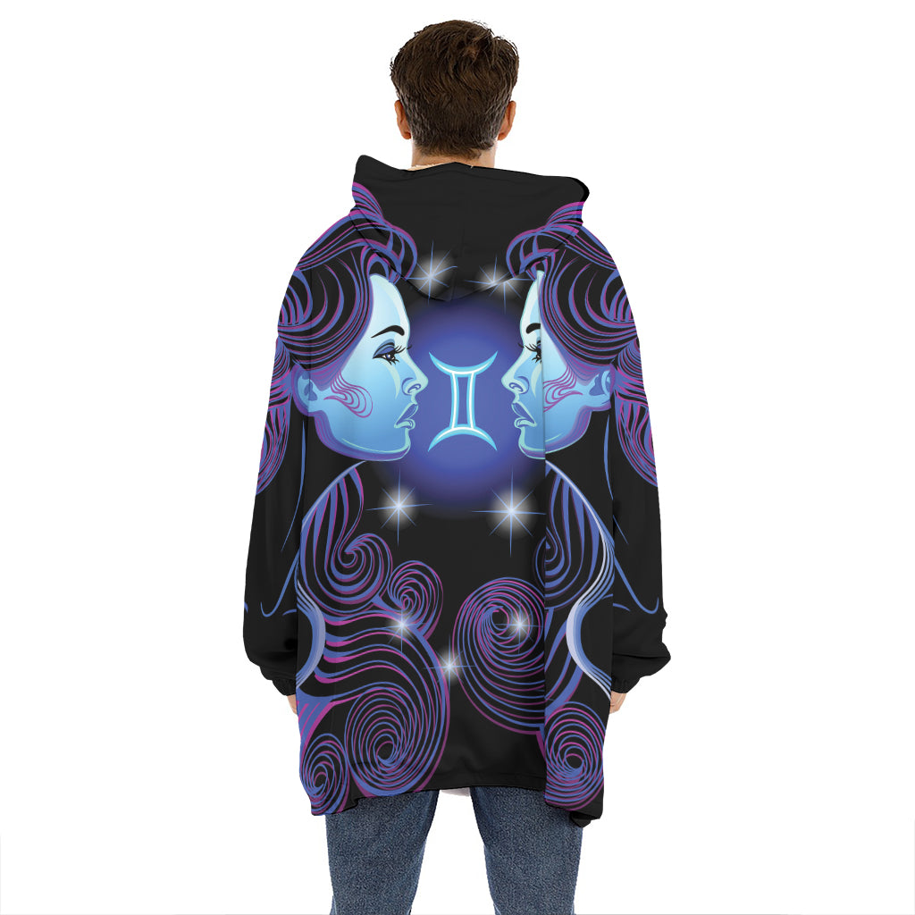 Dark Gemini Zodiac Sign Print Hoodie Blanket