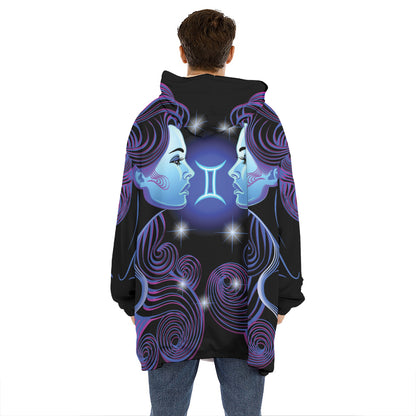 Dark Gemini Zodiac Sign Print Hoodie Blanket
