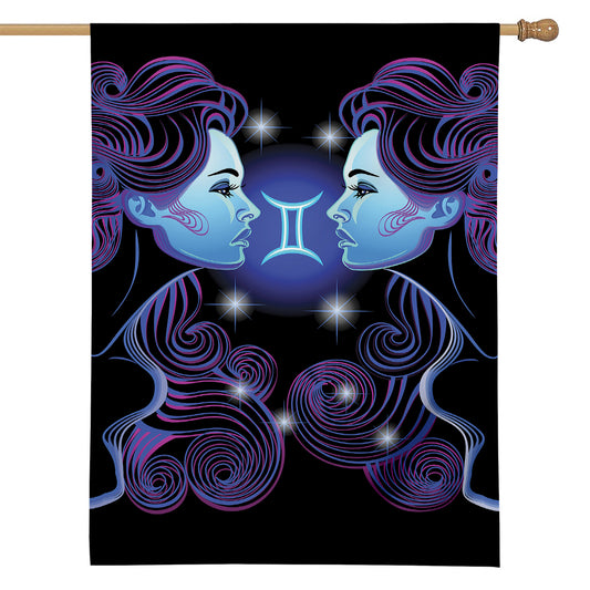 Dark Gemini Zodiac Sign Print House Flag