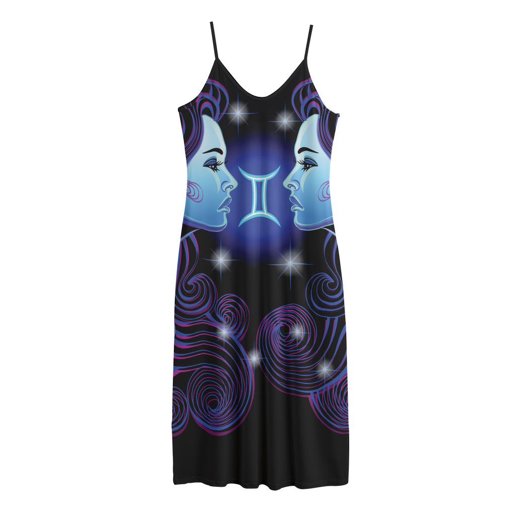 Dark Gemini Zodiac Sign Print Jersey Midi Cami Dress