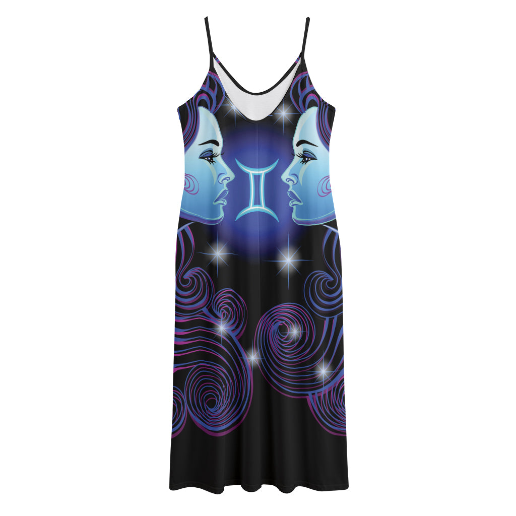 Dark Gemini Zodiac Sign Print Jersey Midi Cami Dress