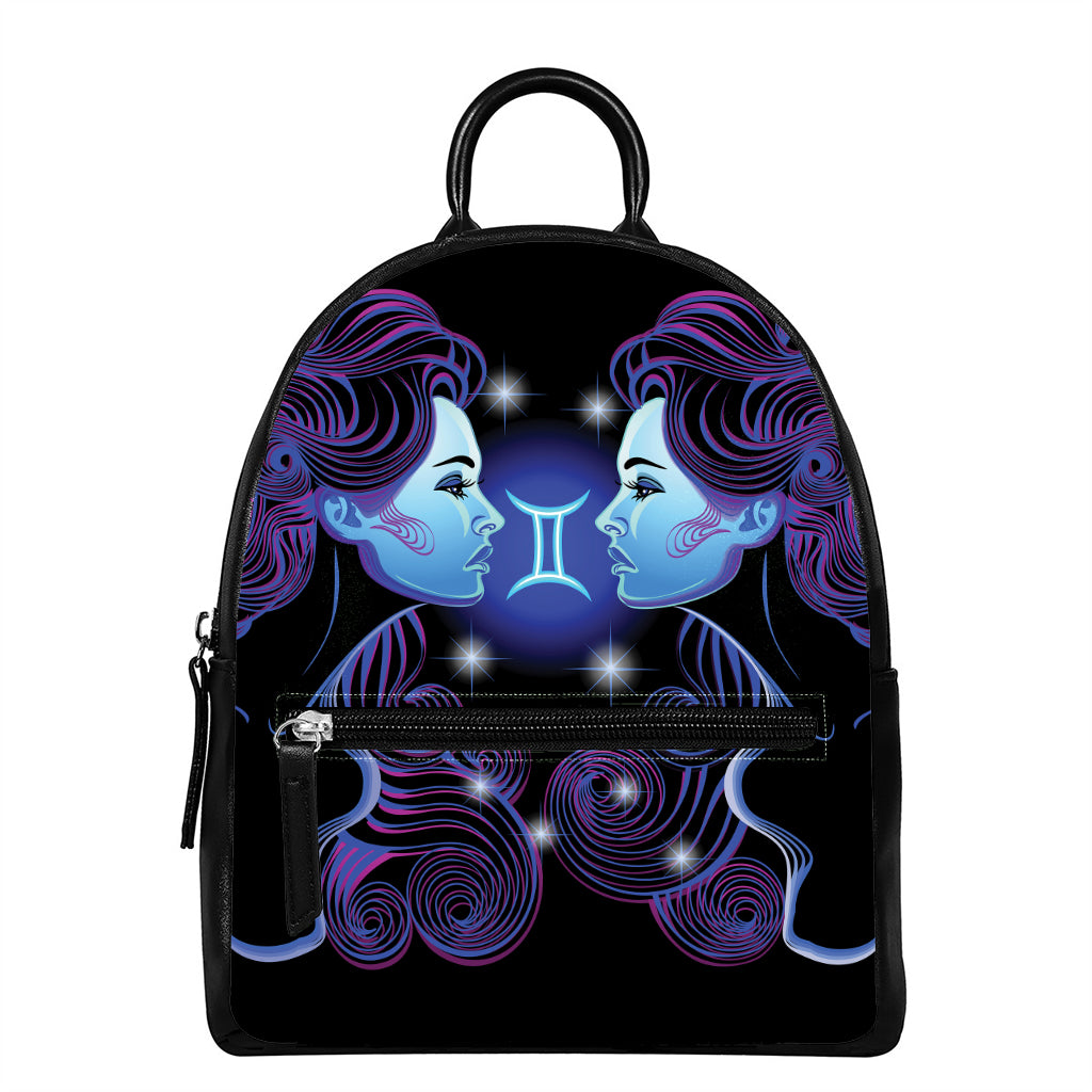 Dark Gemini Zodiac Sign Print Leather Backpack
