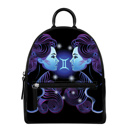 Dark Gemini Zodiac Sign Print Leather Backpack