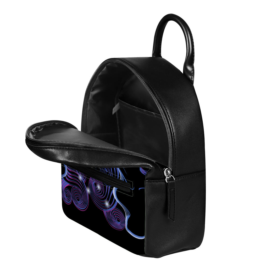 Dark Gemini Zodiac Sign Print Leather Backpack