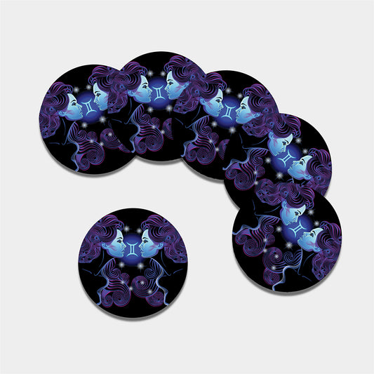 Dark Gemini Zodiac Sign Print Leather Coaster Set
