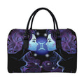 Dark Gemini Zodiac Sign Print Leather Duffel Bag