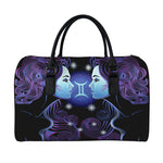 Dark Gemini Zodiac Sign Print Leather Duffle Bag
