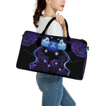 Dark Gemini Zodiac Sign Print Leather Duffle Bag