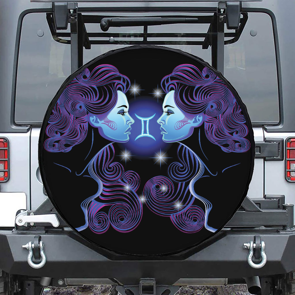 Dark Gemini Zodiac Sign Print Leather Spare Tire Cover