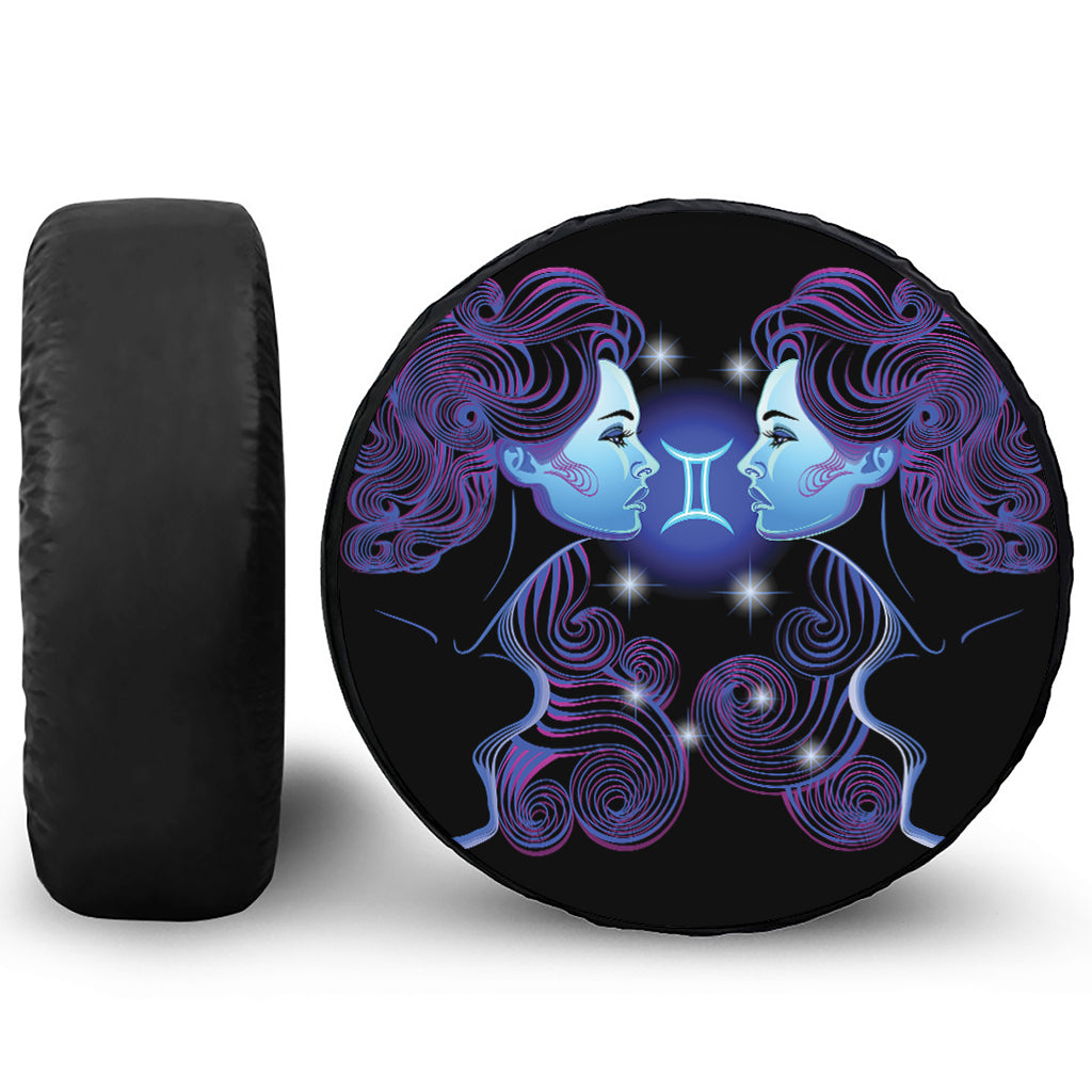 Dark Gemini Zodiac Sign Print Leather Spare Tire Cover