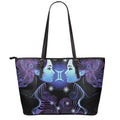 Dark Gemini Zodiac Sign Print Leather Tote Bag With Zipper
