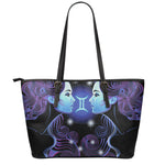 Dark Gemini Zodiac Sign Print Leather Tote Bag