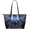 Dark Gemini Zodiac Sign Print Leather Tote Bag