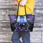 Dark Gemini Zodiac Sign Print Leather Tote Bag