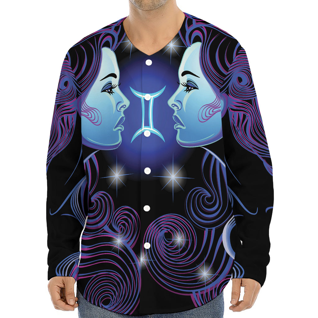 Dark Gemini Zodiac Sign Print Long Sleeve Baseball Jersey