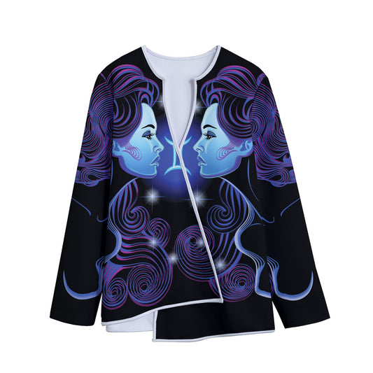 Dark Gemini Zodiac Sign Print Long Sleeve Short Coat