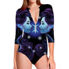 Dark Gemini Zodiac Sign Print Long Sleeve Swimsuit