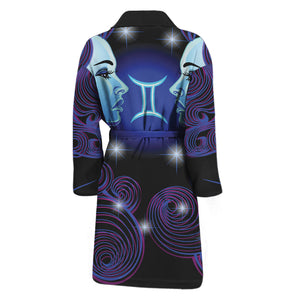 Dark Gemini Zodiac Sign Print Men's Bathrobe