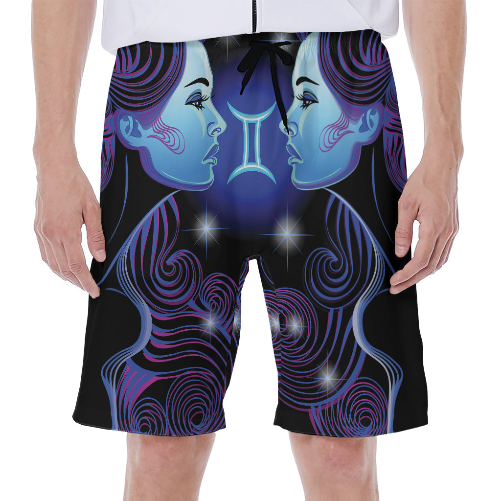 Dark Gemini Zodiac Sign Print Men's Beach Shorts