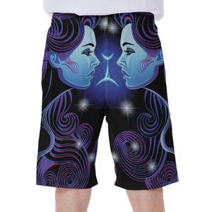 Dark Gemini Zodiac Sign Print Men's Beach Shorts